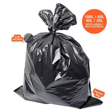 Imagem de Saco De Lixo Descartável Preto 0,06 Resistente Tamanhos Pacotes Com 4k
