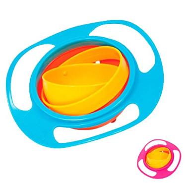 Imagem de Pratinho Bebe Pote Para Lanche Infantil Giro Bowl Evita Comida Cair Blister Buba Gira 360 Graus (Azul)