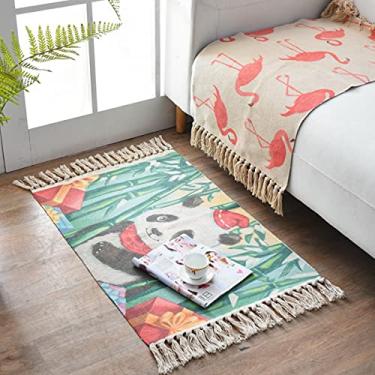 Imagem de jia cool Coleção Modern Bohemian Style Tapete de área pequena, algodão, lavável, sala de estar, sofá, 61 x 90 cm,