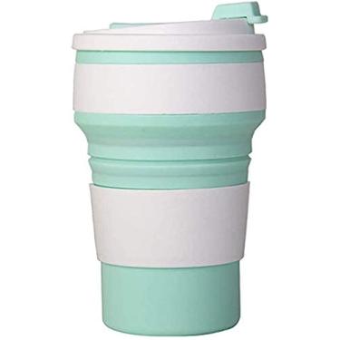 Imagem de Copo de silicone dobrável antiderrapante, copo de café dobrável, tamanho de bolso, copo de acampamento com tampas, copo de viagem portátil leve para acampamento ao ar livre, caminhadas, azul, não inclui canudo