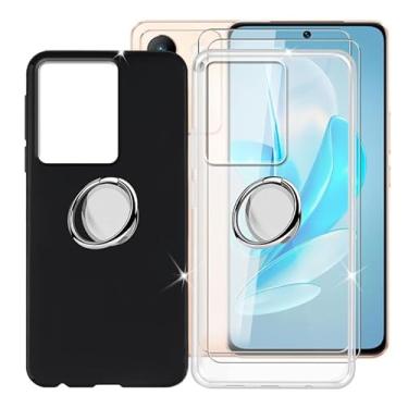 Imagem de Ikiiqii Capa para Vivo V30 Lite (6,7") + protetor de tela (2 unidades), 2 capas antiarranhões de silicone ultrafinas à prova de choque com suporte de anel de telefone ajustável 360° - preto +