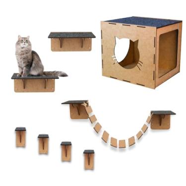 Imagem de Melhor Playground Gatos Mdf Kit Nicho Gato Arranhador Prateleiras Ponte e Degraus - Seguro e Resistente 9 peças 8 peças 7 peças
