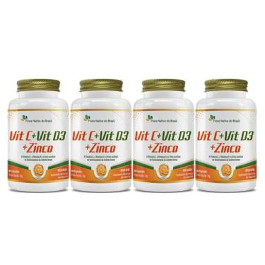 Imagem de 4x Vitamina C + Zinco + Vitamina D3 240 Cápsulas 500mg - Flora nativa 
