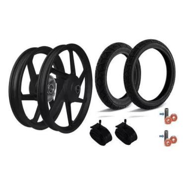 Imagem de Roda Liga Leve 6 Palitos Biz 125 com Pneus/Câmaras/Rolamentos/Espaçado
