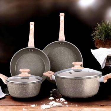 Imagem de Jogo de Panelas 4 Peças Indução Gás Revestido em Cerâmica Granito Anti