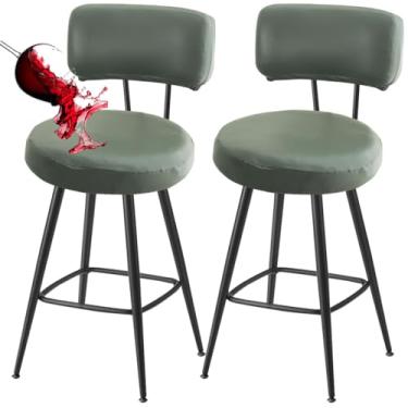 Imagem de Bifaunvogel Capa de banqueta de bar à prova d'água de poliuretano com altura de balcão com encosto moderno e redondo, capas para cadeiras de cozinha, para bar, pub, café, 2 unidades, matcha