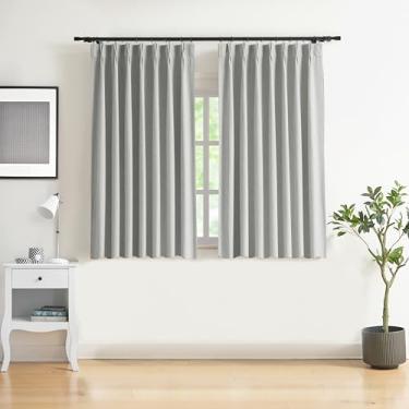 Imagem de WEST LAKE Painéis de cortina blackout plissados de 182 cm para quarto, sala de estar, cortinas de escurecimento de sala de linho cinza claro, tratamento moderno de janela, ganchos para abas traseiras