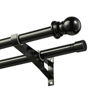 Imagem de Varão de cortina duplo de 76 a 182 cm, hastes blackout para janelas com suporte de encaixe resistente, hastes duplas de aço inoxidável de 2,5 cm para cortinas e cortinas, seções ajustáveis, finais