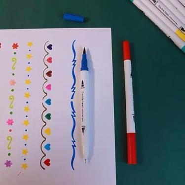 Imagem de Caneta 2 em 1 Brush Lettering e Ponta Fina Dual Pen Canetinha Colorir Desenho (Multicolor) Kit 12
