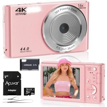 Imagem de Acuvar Câmera Digital 4K De 44 Mp Com Zoom 16X, Tela 2,4", Cartão Sd 32 Gb, Compacta, Fácil Apontar E Disparar Para Crianças, Adolescentes, Idosos, Vlogs, Viagens, Fotografia, Mãe Perfeita