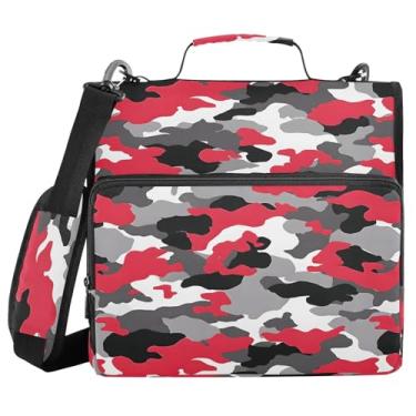 Imagem de Pasta com 3 anéis com zíper, vermelha, cinza, preta, camuflada, com alça de ombro, 500 folhas, organizador de papel, organizador de documentos, pasta de arquivos para escola, escritório