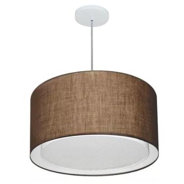 Imagem de Lustre Pendente Cilíndrico Duplo Vivare Md-4293 Cúpula Em Tecido 45x30cm - Bivolt Café 127/220v