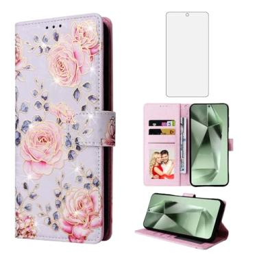 Imagem de Asuwish Capa de celular para Samsung Galaxy S25 FE 5G carteira celular com protetor de tela de vidro temperado bloqueio RFID porta-cartão flor suporte suporte S 25 EF S25FE 25S 25FE mulheres homens