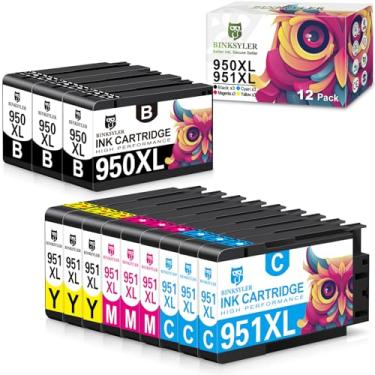 Imagem de BINKSYLER Pacote com 12 cartuchos de tinta 950XL e 951XL compatíveis com HP 950 951 pacote combo de cartuchos de tinta para Officejet Pro 8600 8610 8620 8625 8100 impressora (3BK/3C/3M/3Y)