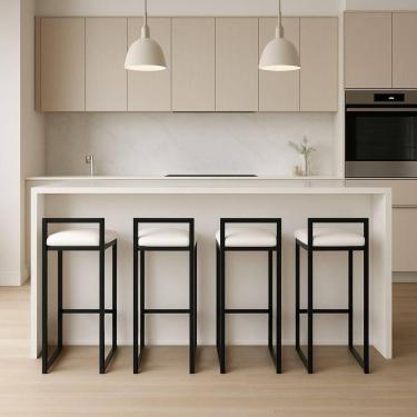 Imagem de Kit 4 Banqueta Alta Ferro Cozinha Corino Bancada Gourmet Branco