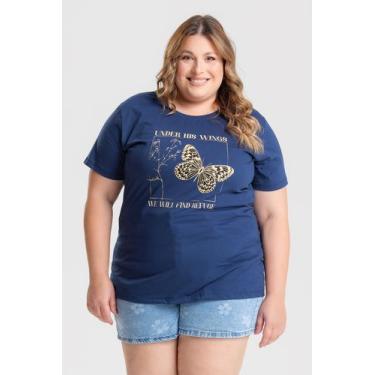 Imagem de T-shirt Feminina Plus Size 100% Algodão Estampada "UNDER HIS WINGS" - 