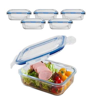 Imagem de Kit 5 Pote De Vidro Hermético C/ Tampa Lock Marmita Fit 640ml - CLICK 