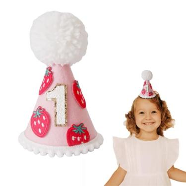 Imagem de Pink 1st Birthday Hats for Kids,1Pcs x Strawberry Berry Themed Party Hats Baby Girls First Birthday Strawberry Crown Hat Berry First Birthday Decor Strawberry Hair Accessories for Birthday Decorations
