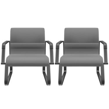 Imagem de Kit 02 Cadeiras De Escritório Recepção Fixa Pés Preto Lev P03 Vinil Cinza - Lyam Decor