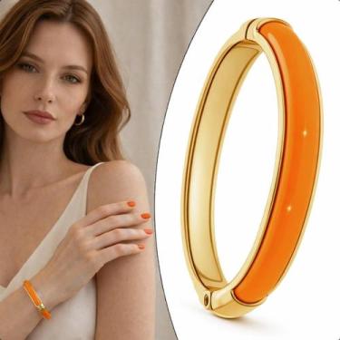Imagem de Bracelete Dourado Acrílico Laranja Pulseira Ouro - Granado Acessórios