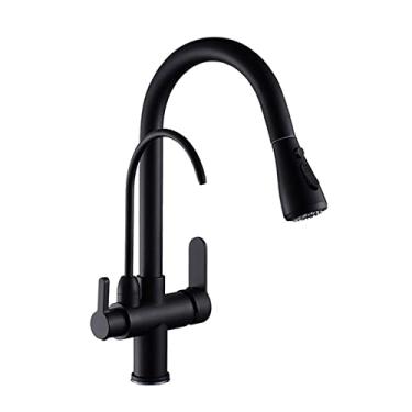 Imagem de Torneira de cozinha filtro torneira de cozinha de latão de níquel escovado com água pura estilo pull out torneira de cozinha rotatble guindaste quente e frio, preto fosco, China