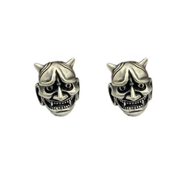 Imagem de 2 peças de contas de paracord de máscara Hannya de latão, miçangas espaçadoras para bordado, ferramenta para uso ao ar livre, acessórios para fazer joias (prata)