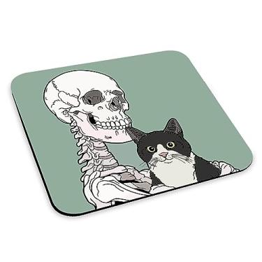 Imagem de Mouse Pad Engraçado Gato Caveira Pose Mousepad