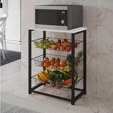Imagem de Fruteira com Suporte para Micro-ondas Barcelona Aço Preto Cesto Preto Tampo Branco