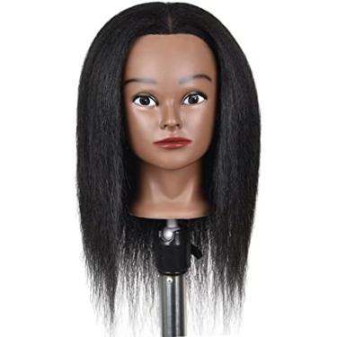 Imagem de Boneca De Prática De Estilo De Cabelo Cabeça De Manequim De Treinamento Afro Com Grampo, Cabelo Humano Real, Grosso, Pode Fazer Permanente, Descolorir, Cortar E Soprar -,14in Light Black A,YUYANAI