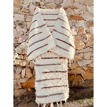 Imagem de Jogo de Tapetes Passadeira 3 Peças Felpudo Artesanal Listrado Capri Bege G