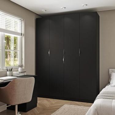 Imagem de Guarda Roupa Modulado 4 Portas com Cabideiro Hera Cabecasa Madeiramadeira Preto Onix/cromado