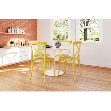 Imagem de Kit 10 Cadeiras Katrina X Amarela Assento Bege Aço New Green