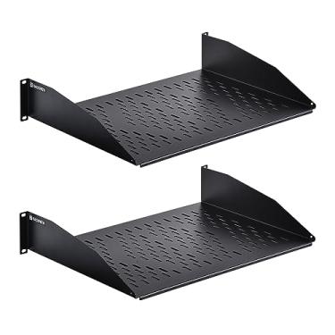 Imagem de RackPath Prateleira universal cantilever 2U – 35,5 cm de profundidade – Prateleira de montagem em rack para rack de 48 cm AV/equipamentos de rede – Capacidade de 25,9 kg – Pacote com 2