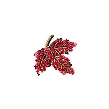 Imagem de CHUNCIN - Remendos de ferro em remendos bordados strass folhas de bordo remendo faça você mesmo roupas jaquetas calças jeans bolsa decoração de roupas (vermelho) (cor: vermelho)