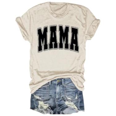 Imagem de Camiseta para mamãe feminina Mom Life Graphic Tees Casual Cute Mother's Day Tops for Mommy, 314-bege, XXG