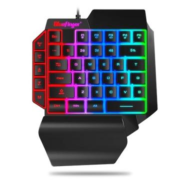 Imagem de Teclado de jogo RGB com uma mão, letras arco-íris com fio USB que brilham teclado de mão única com suporte para apoio de pulso teclas multimídia, teclado ergonômico com sensação de fundo para jogos