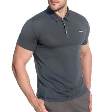 Imagem de BROKIG Camisa polo atlética masculina BREAME, secagem rápida, casual, de golfe, manga curta, Cinza escuro, P