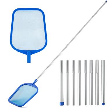 Imagem de Escumadeira de piscina – Rede de escumadeira de piscina com haste de alumínio telescópica ajustável em 8 seções, 68 cm a 213 cm, ancinho de rede de piscina com malha ultrafina, escumadeira de folhas