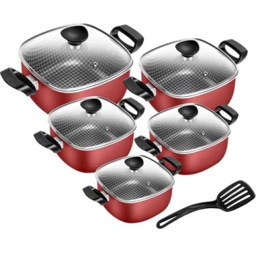 Imagem de Conjunto de Panelas Quadradas Patolux 5 Peças Antiaderente Vermelho