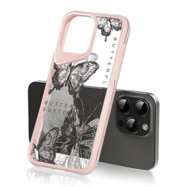 Imagem de FIRSTPELLA Compatível com iPhone 14 Pro, capa de telefone transparente borboleta de tinta estética para mulheres e meninas, linda capa protetora de TPU bumper de acrílico transparente traseira fina -