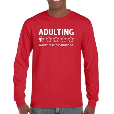 Imagem de Adulting Would Not recommend Camiseta de manga comprida engraçada Adult Life is Hard Review Humor Parenting 18th Birthday Gen X, Vermelho, GG