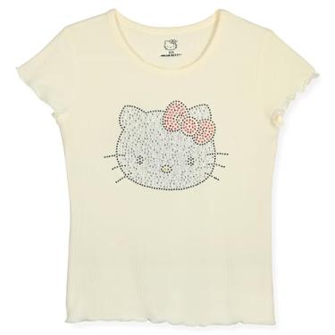 Imagem de Hello Kitty Camiseta feminina com lantejoulas e strass - Camiseta moderna para meninas, Strass canelado creme, 4