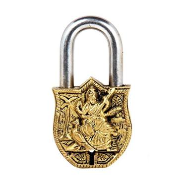 Imagem de Purpledip Cadeado feito à mão: Saraswati, Deusa Hindu do Conhecimento, Música, Artes (10008)