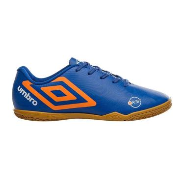 Imagem de Chuteira Umbro Orbit Futsal Indoor Masculina Royal Laranja Branco