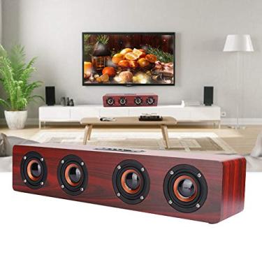 Imagem de Tbest Alto-falante, alto-falante de grão de madeira vermelha, subwoofer sem fio, PC, telefone, desktop e reprodutor de música