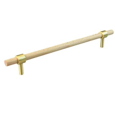 Imagem de Armário de armazenamento de cozinha puxa puxadores de móveis pretos de latão dourado armário armário gaveta maçanetas de madeira, faia de 224mm