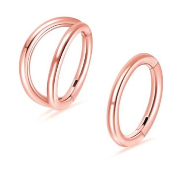 Imagem de PIERCINGBOY 2 peças de anéis de nariz de titânio argola 18G 10 mm brinco de nariz de argola dupla ouro rosa cartilagem hélice daith torre piercing joia calibre 18 articulada único septo clicker