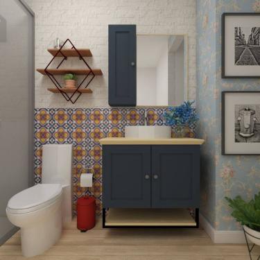 Imagem de Gabinete para Banheiro 2 Portas 60cm Nórdic Mazzu Petróleo/IPê