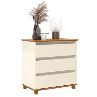 Imagem de Mesa de Cabeceira Mini Cômoda 3 Gavetas EJ Cor Off White Freijó
