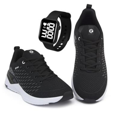Imagem de Kit Tênis Esportivo It Shoes Masculino + Relógio Digital (Preto/Branco, BR, Adulto, Numérico, 41)
